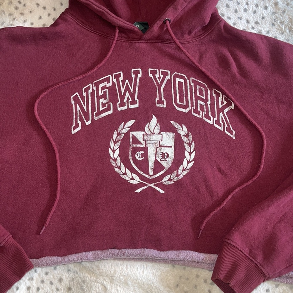New York rolled hem oversized cropped hoodie - Picture 2 of 7